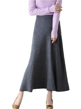 Cozy Ribbed Merino Wool Long Skirt for Women - Warm Fall Winter Sweater Style